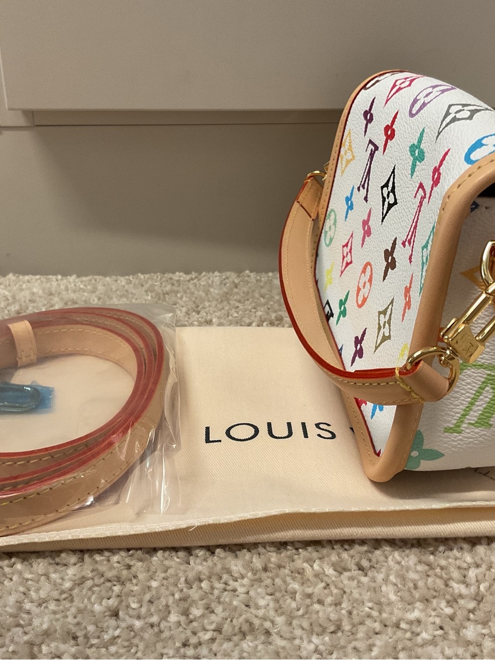 NWOT White Multicolor Monogram Crossbody Bag with Tan Trim - Picture 10 of 11